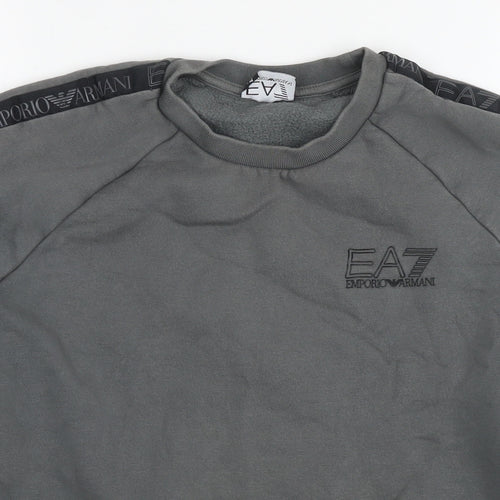 Emporio Armani Ea7 Mens Grey Cotton Pullover Sweatshirt Size S - Logo