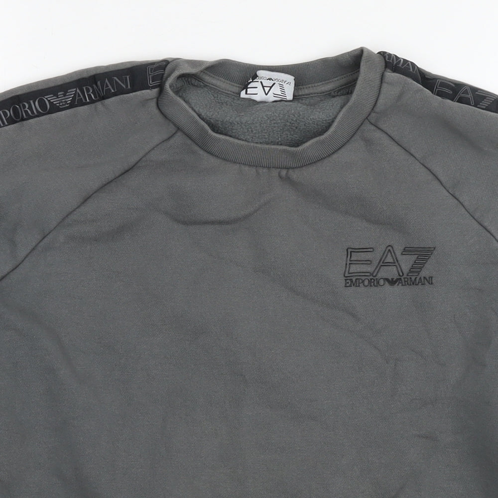 Emporio Armani Ea7 Mens Grey Cotton Pullover Sweatshirt Size S - Logo