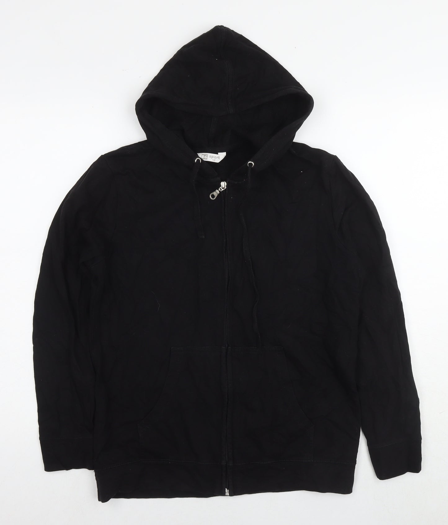 B6 Sport Womens Black Cotton Full Zip Hoodie Size 12 Zip