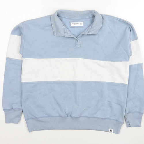 Abercrombie & Fitch Boys Blue Striped Cotton Pullover Sweatshirt Size 13-14 Years Button