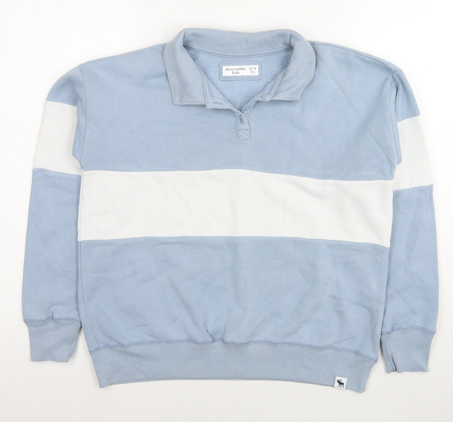 Abercrombie & Fitch Boys Blue Striped Cotton Pullover Sweatshirt Size 13-14 Years Button
