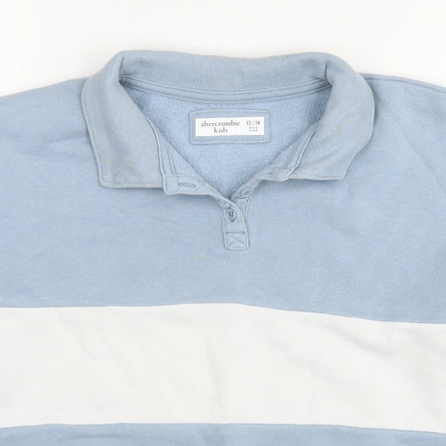 Abercrombie & Fitch Boys Blue Striped Cotton Pullover Sweatshirt Size 13-14 Years Button