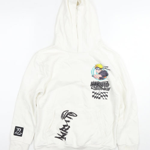 Naruto Boys White Cotton Pullover Hoodie Size 9-10 Years Pullover - Logo
