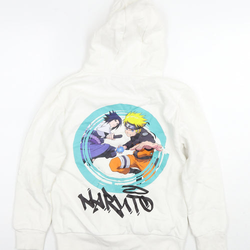 Naruto Boys White Cotton Pullover Hoodie Size 9-10 Years Pullover - Logo