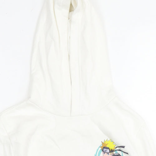 Naruto Boys White Cotton Pullover Hoodie Size 9-10 Years Pullover - Logo