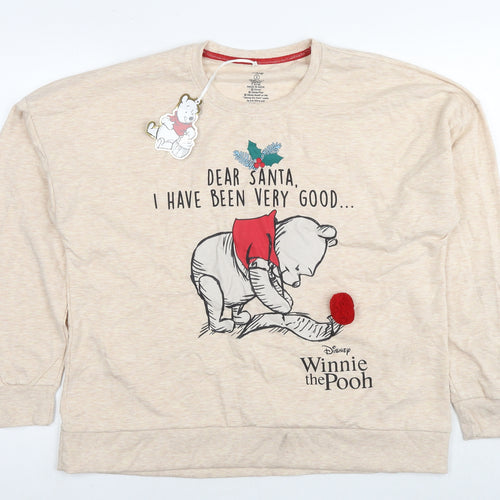 Winnie the Pooh Womens Beige Polyester Pullover Sweatshirt Size 10 Pullover - Christmas Jumper Size 10-12