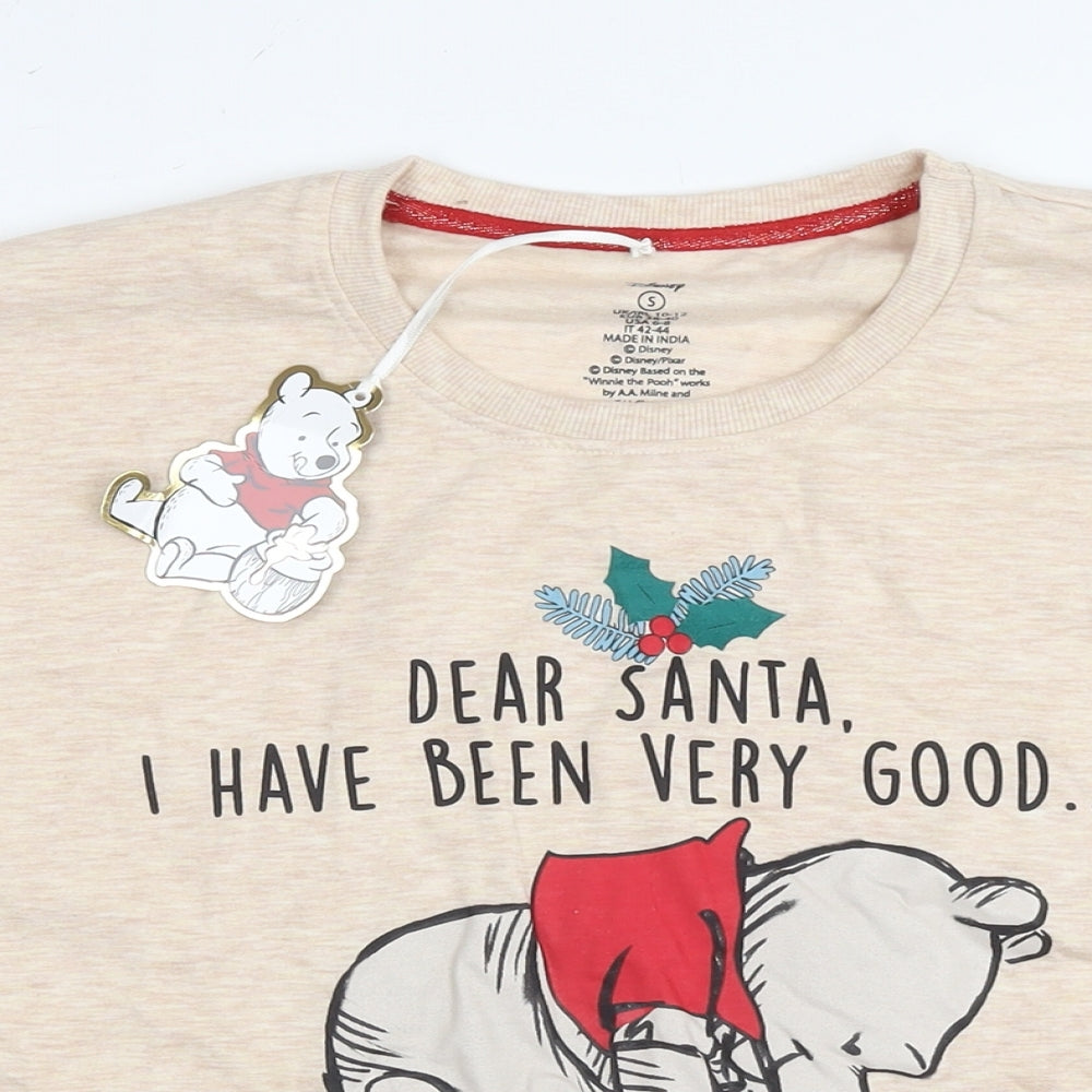 Winnie the Pooh Womens Beige Polyester Pullover Sweatshirt Size 10 Pullover - Christmas Jumper Size 10-12
