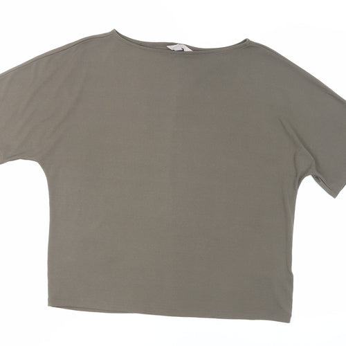 H&M Womens Green Polyester Basic T-Shirt Size S Boat Neck