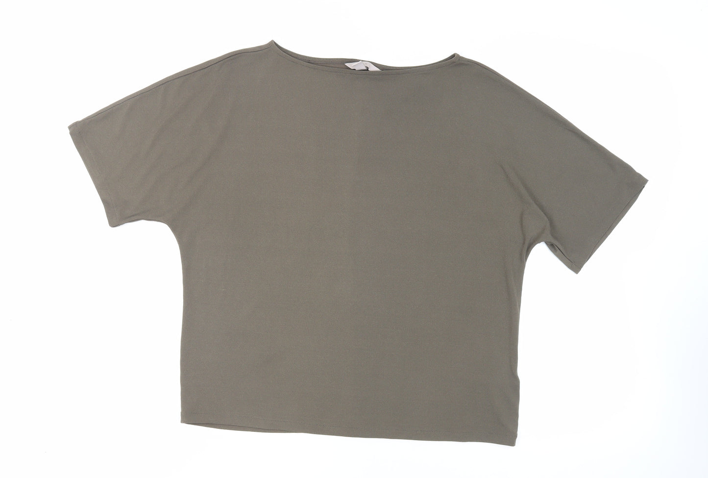 H&M Womens Green Polyester Basic T-Shirt Size S Boat Neck