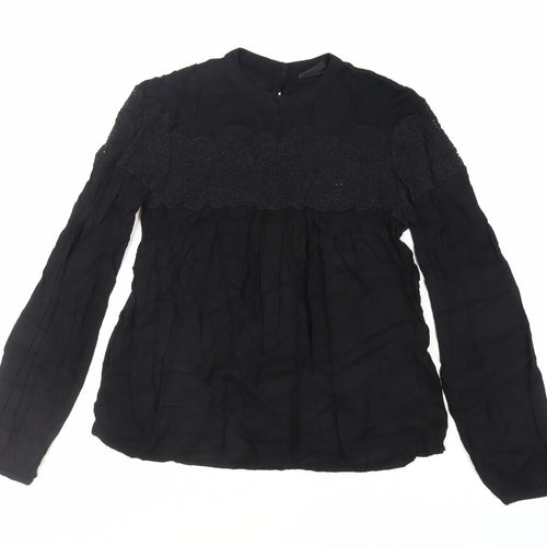 VILA Womens Black Viscose Basic Blouse Size XS Round Neck - Lace Detail