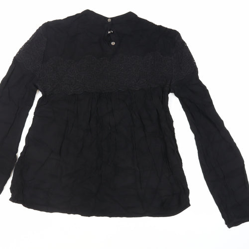 VILA Womens Black Viscose Basic Blouse Size XS Round Neck - Lace Detail