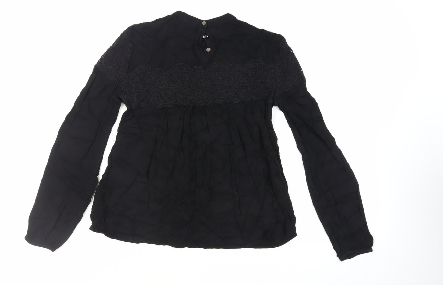 VILA Womens Black Viscose Basic Blouse Size XS Round Neck - Lace Detail