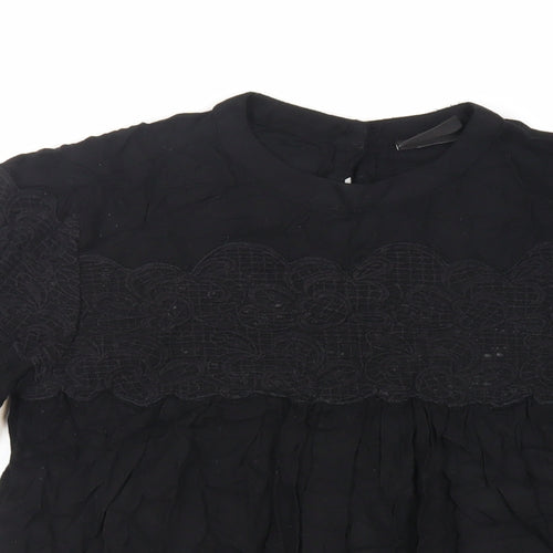 VILA Womens Black Viscose Basic Blouse Size XS Round Neck - Lace Detail