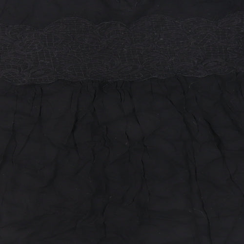 VILA Womens Black Viscose Basic Blouse Size XS Round Neck - Lace Detail