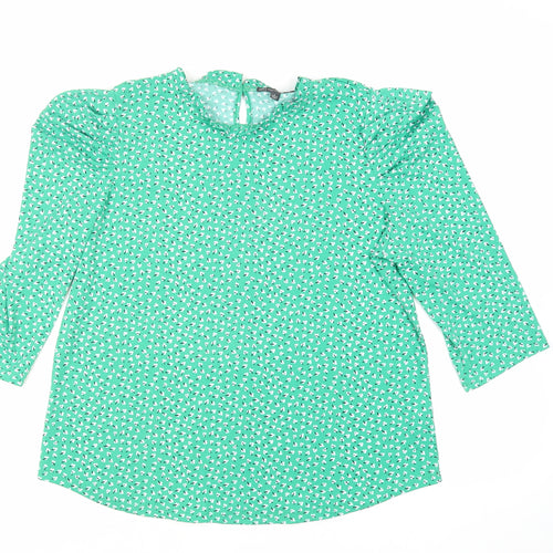 Adrianna Papell Womens Green Floral Polyester Basic Blouse Size L Mock Neck