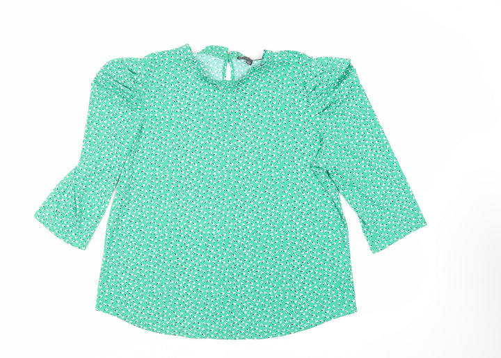 Adrianna Papell Womens Green Floral Polyester Basic Blouse Size L Mock Neck