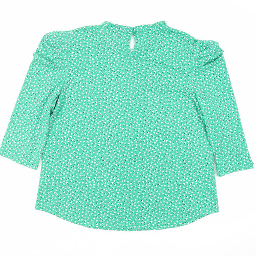 Adrianna Papell Womens Green Floral Polyester Basic Blouse Size L Mock Neck
