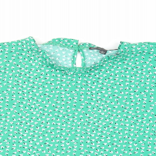 Adrianna Papell Womens Green Floral Polyester Basic Blouse Size L Mock Neck