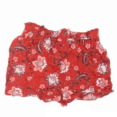 Dorothy Perkins Womens Red Floral Viscose Basic Shorts Size 16 L4 in Regular - Elasticated Waist