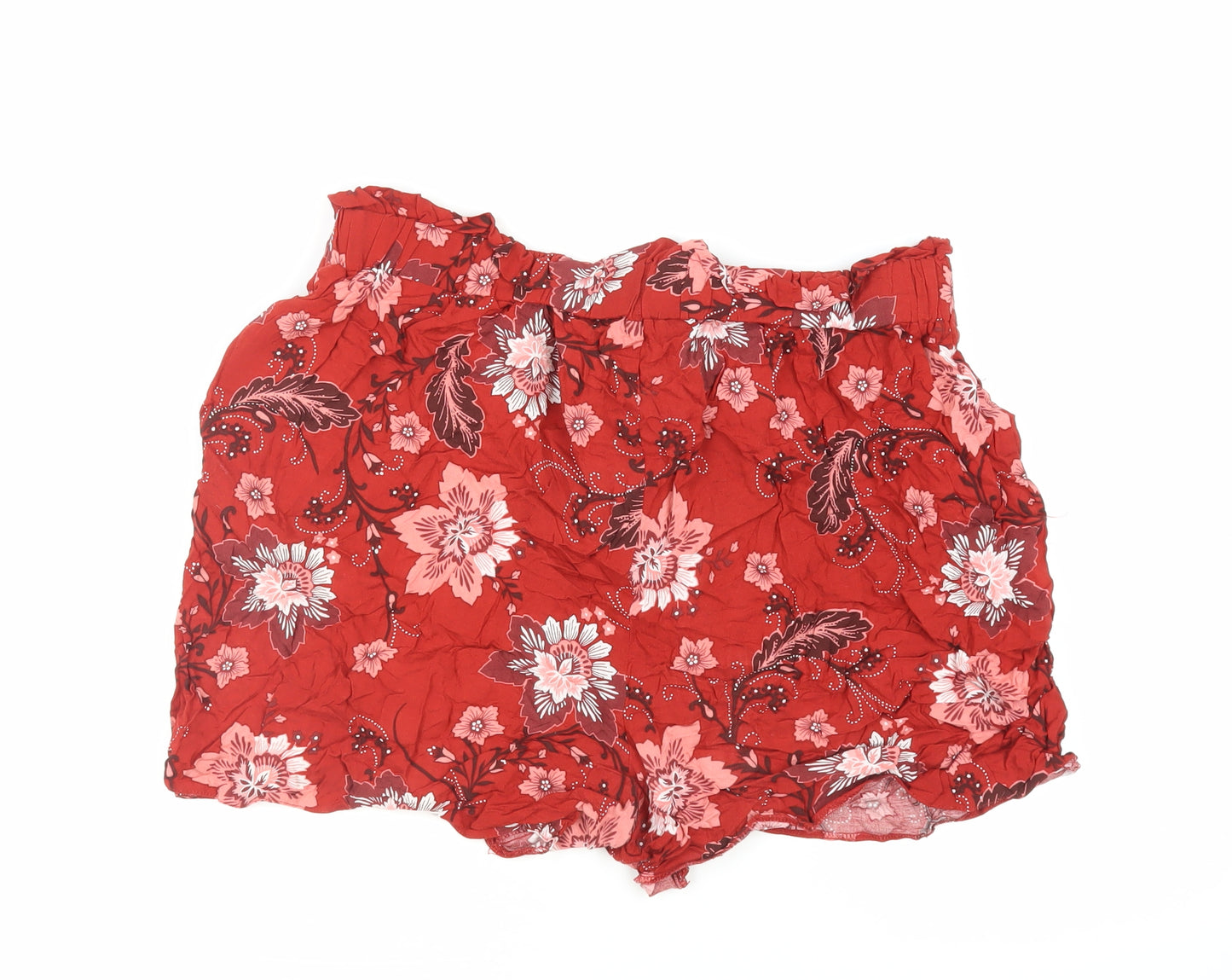 Dorothy Perkins Womens Red Floral Viscose Basic Shorts Size 16 L4 in Regular - Elasticated Waist