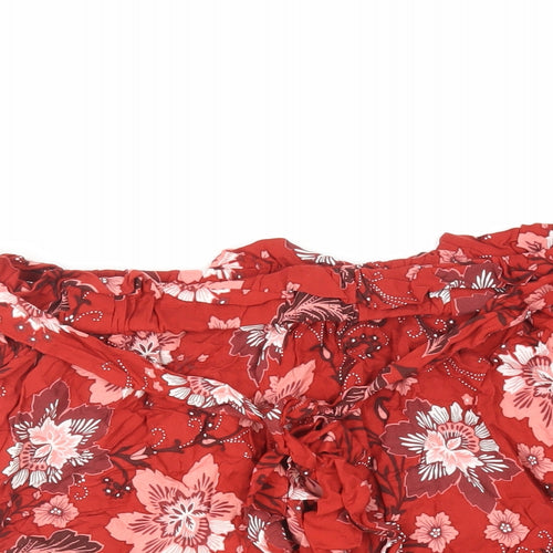 Dorothy Perkins Womens Red Floral Viscose Basic Shorts Size 16 L4 in Regular - Elasticated Waist