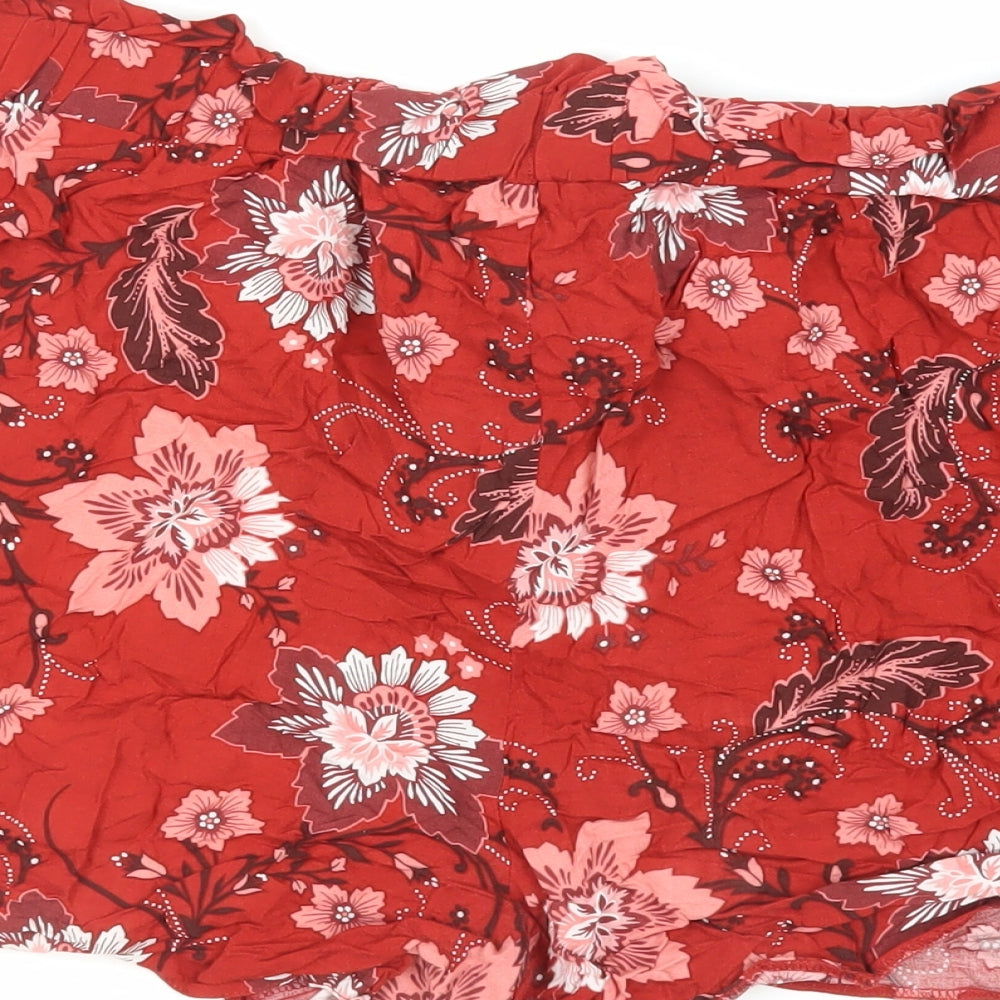 Dorothy Perkins Womens Red Floral Viscose Basic Shorts Size 16 L4 in Regular - Elasticated Waist