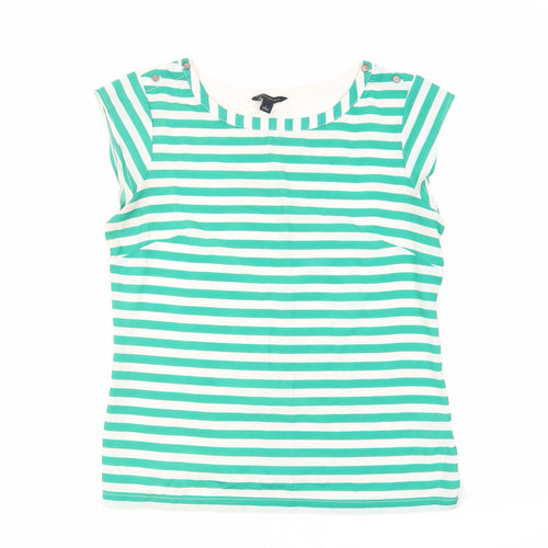 Banana Republic Womens Green Striped Cotton Basic Blouse Size L Boat Neck