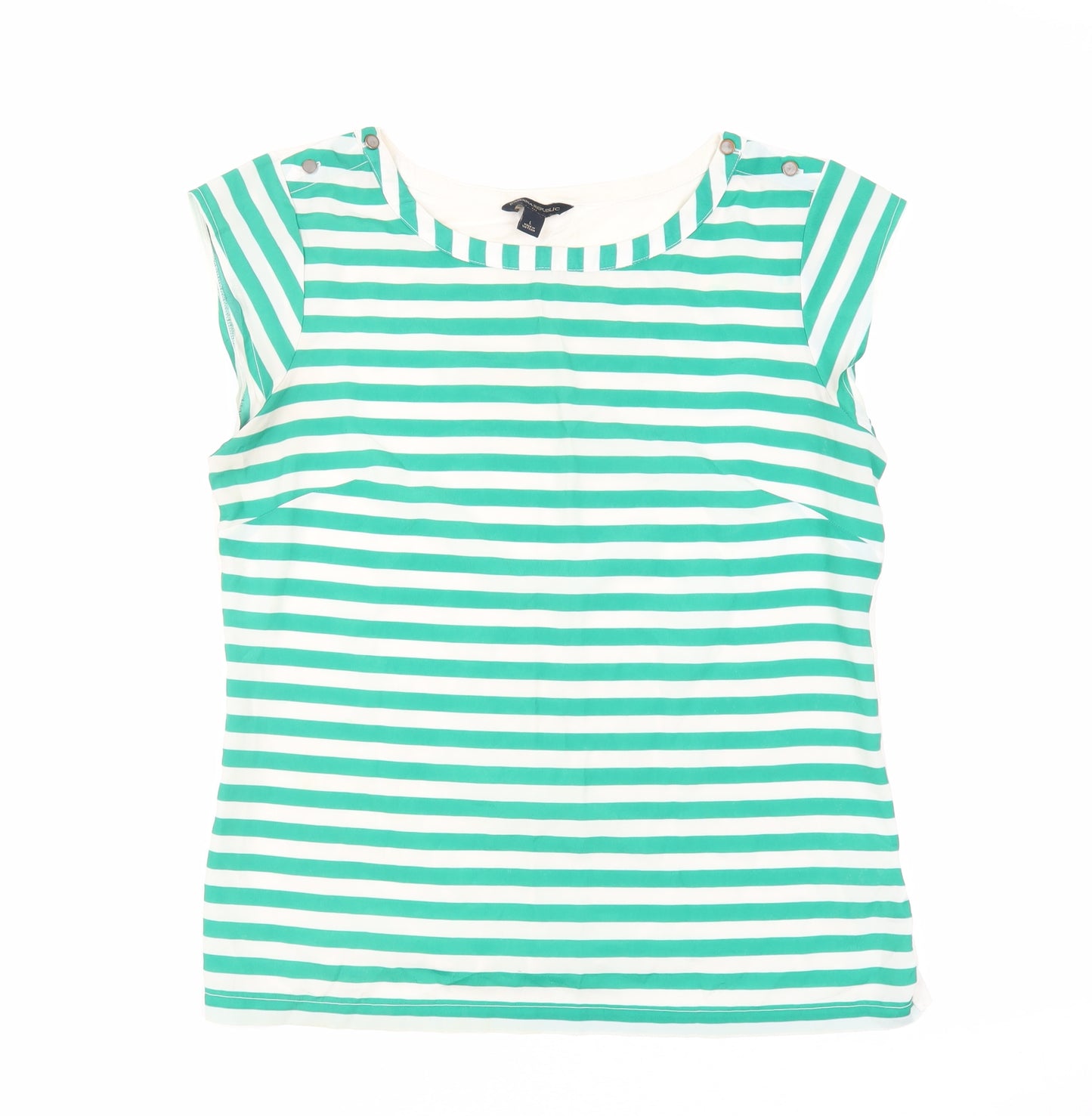 Banana Republic Womens Green Striped Cotton Basic Blouse Size L Boat Neck