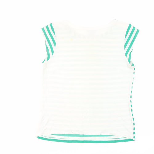 Banana Republic Womens Green Striped Cotton Basic Blouse Size L Boat Neck