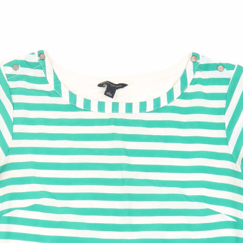 Banana Republic Womens Green Striped Cotton Basic Blouse Size L Boat Neck