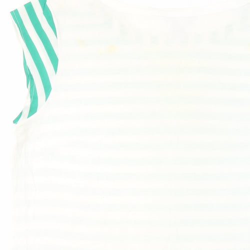 Banana Republic Womens Green Striped Cotton Basic Blouse Size L Boat Neck