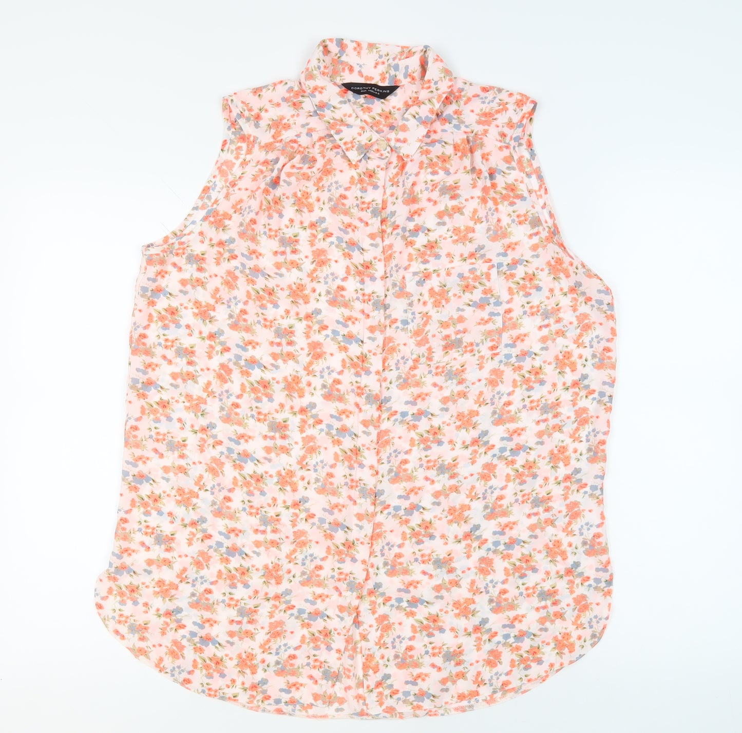 Dorothy Perkins Womens Ivory Floral Polyester Basic Button-Up Size 16 Collared