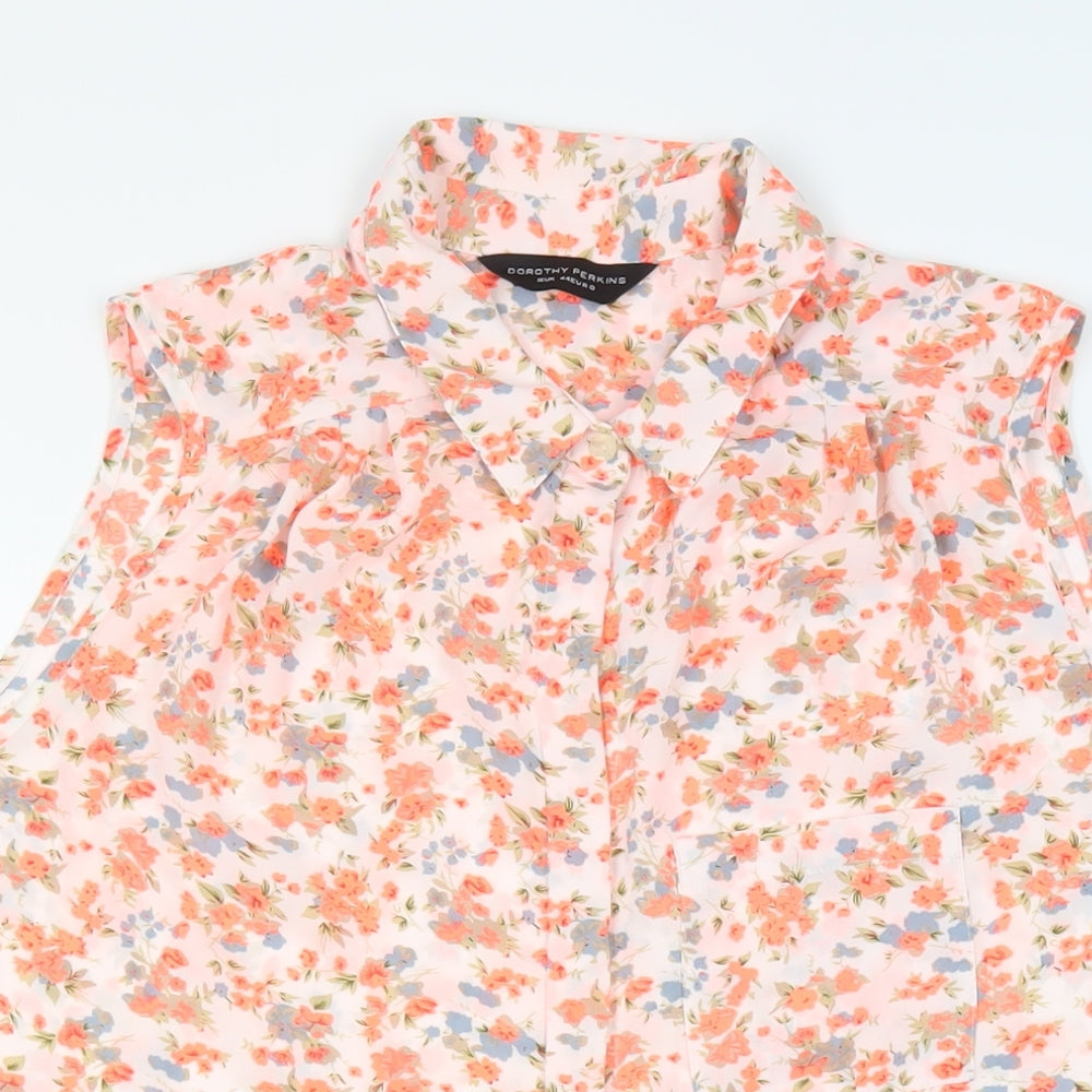 Dorothy Perkins Womens Ivory Floral Polyester Basic Button-Up Size 16 Collared