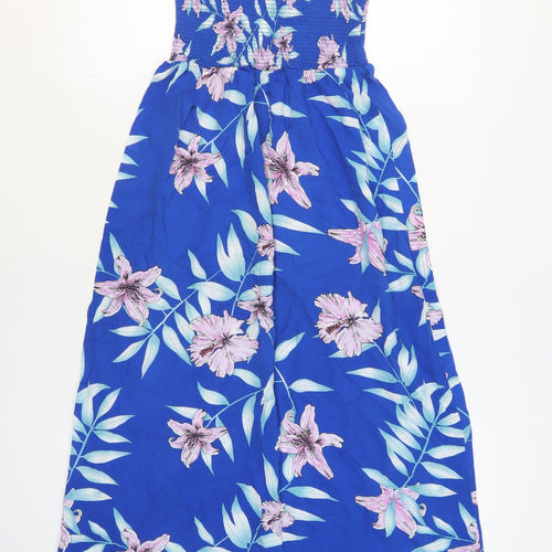 New Look Girls Blue Floral Viscose Maxi Size 12 Years Square Neck Pullover - Shirred Top