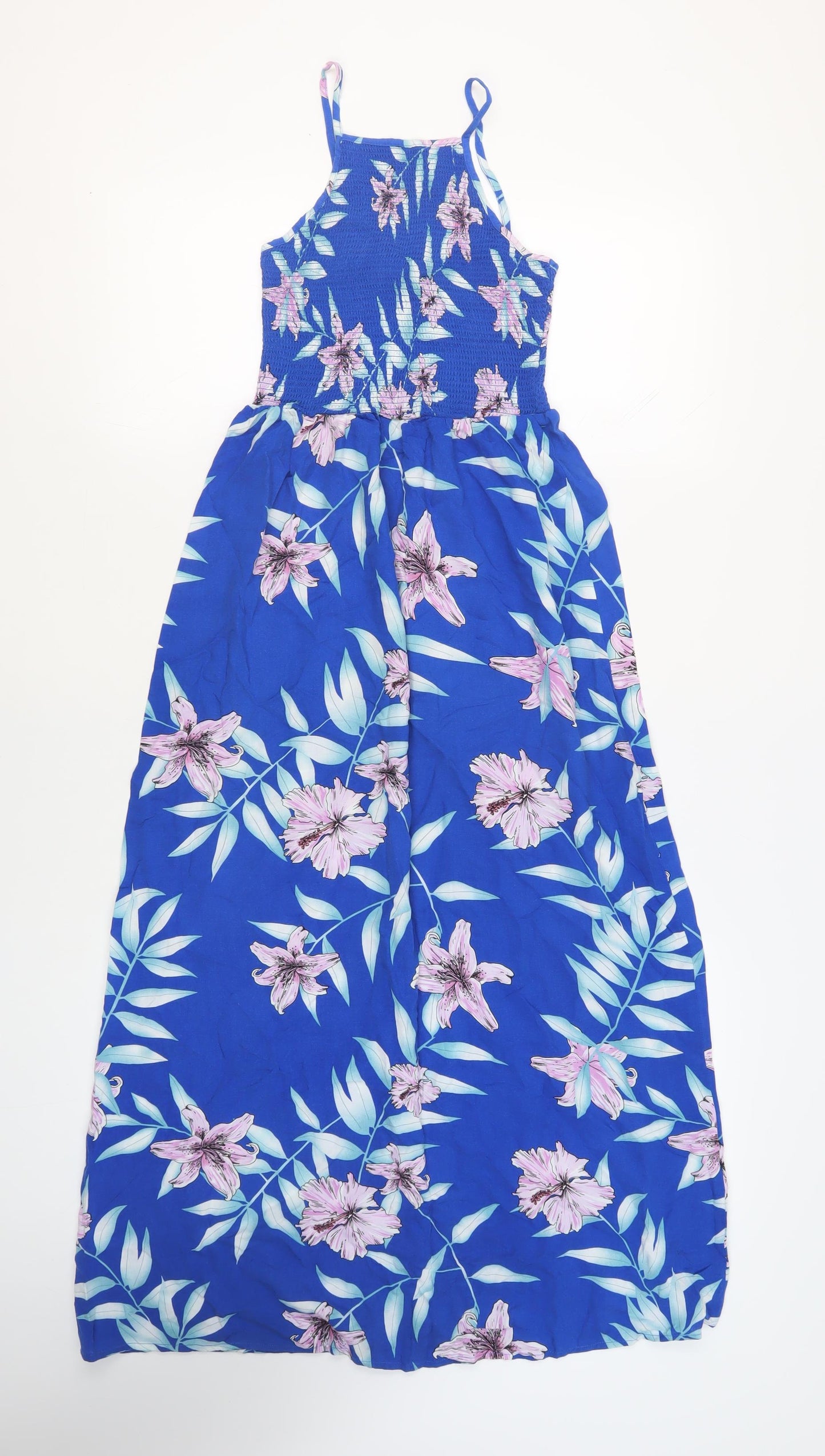 New Look Girls Blue Floral Viscose Maxi Size 12 Years Square Neck Pullover - Shirred Top