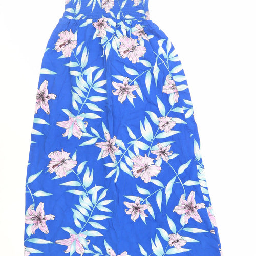 New Look Girls Blue Floral Viscose Maxi Size 12 Years Square Neck Pullover - Shirred Top