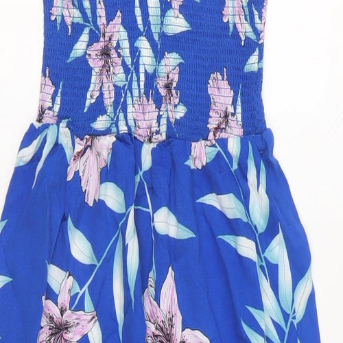 New Look Girls Blue Floral Viscose Maxi Size 12 Years Square Neck Pullover - Shirred Top