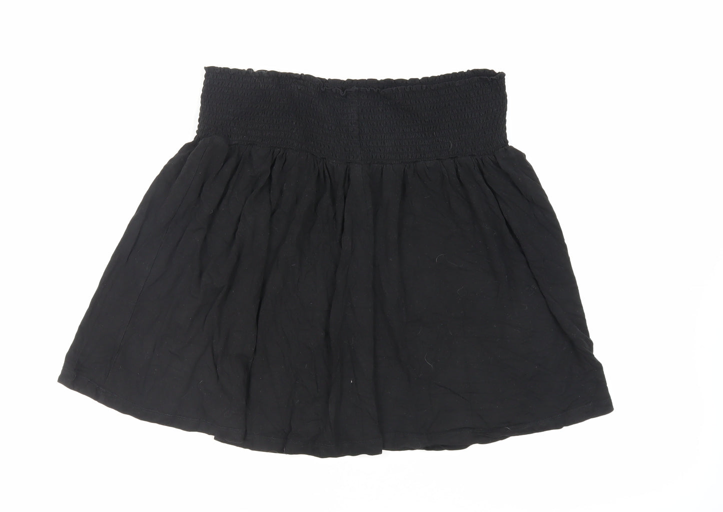 H&M Womens Black Viscose Flare Skirt Size M - Elasticated Waist