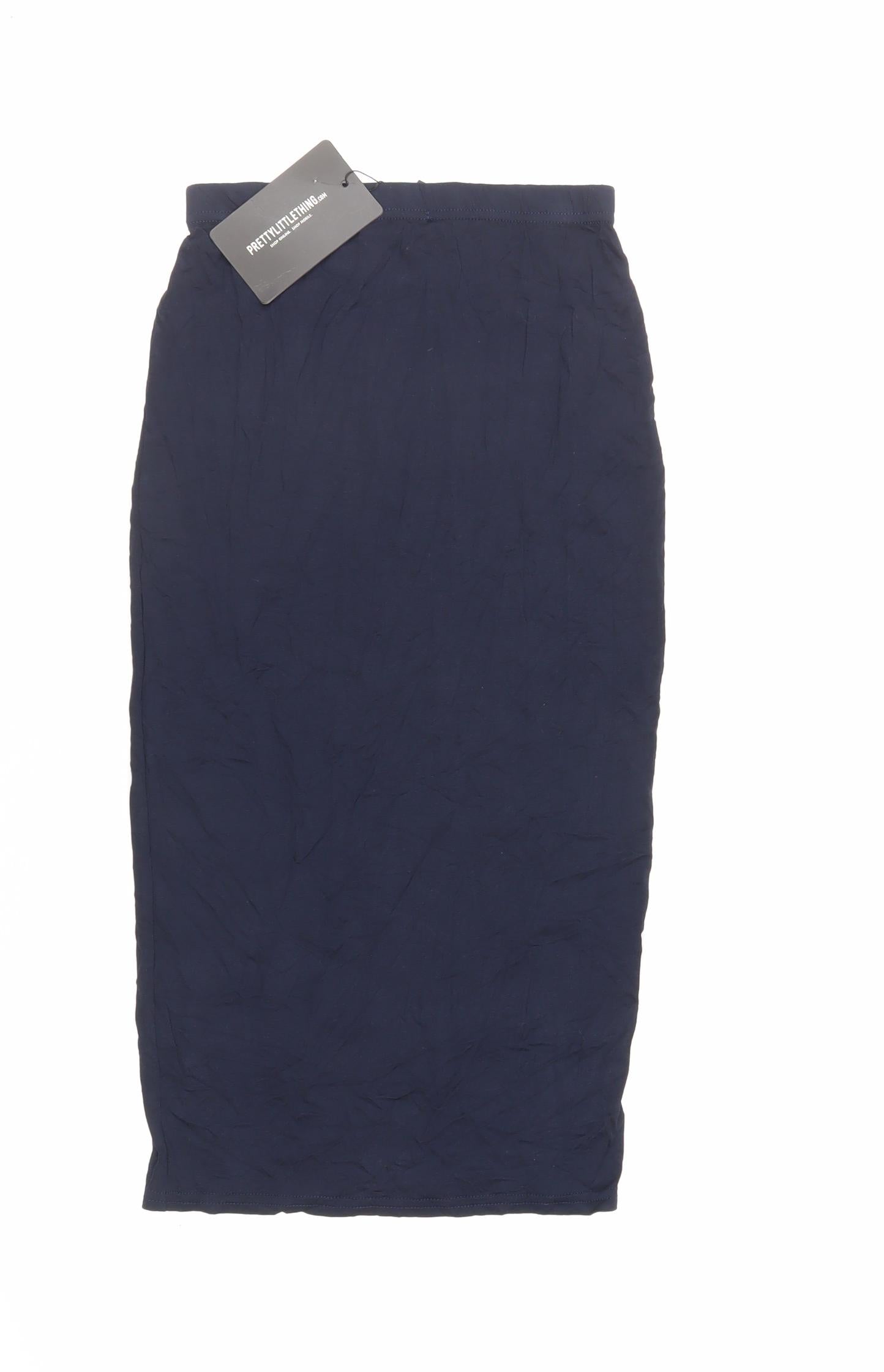 PRETTYLITTLETHING Womens Blue Viscose Straight & Pencil Skirt Size 8 - Elasticated Waist