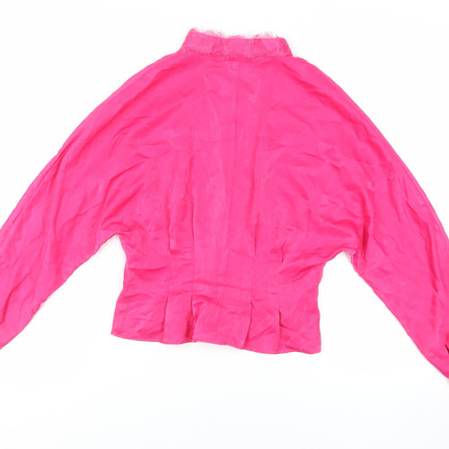 Zara Womens Pink Polyester Basic Button-Up Size M Mock Neck - Lace Detail