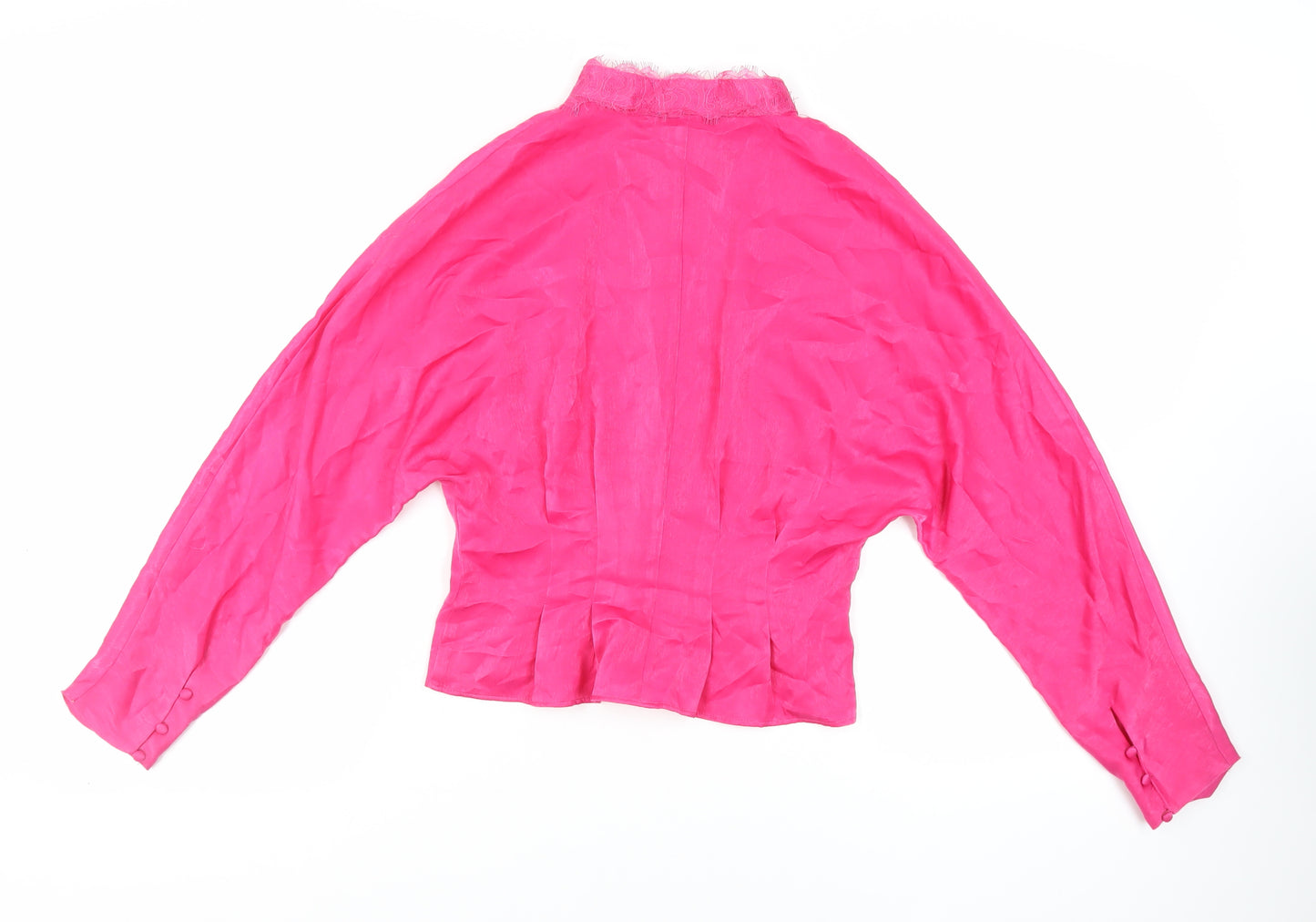 Zara Womens Pink Polyester Basic Button-Up Size M Mock Neck - Lace Detail