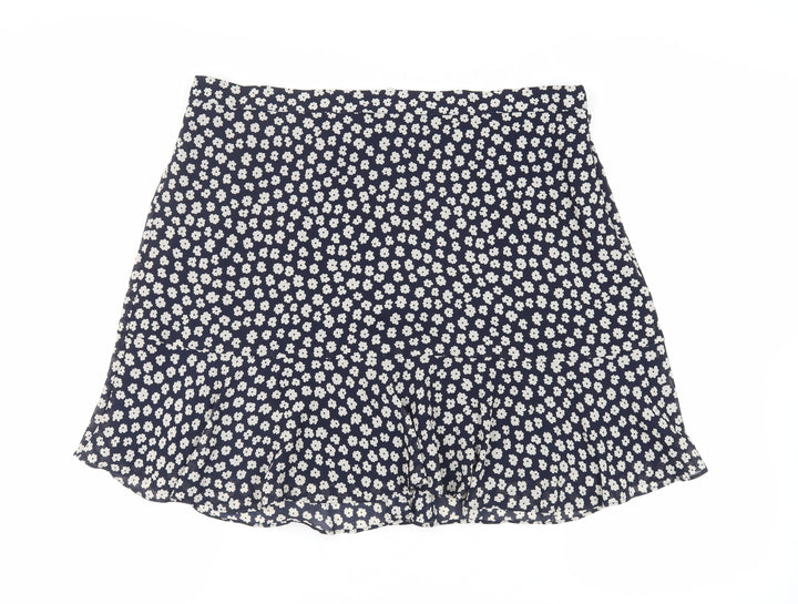 Marks and Spencer Womens Blue Floral Polyester Flare Skirt Size 18 Zip