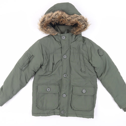 Ripstop Boys Green Jacket Size M Zip - Faux Fur Trim