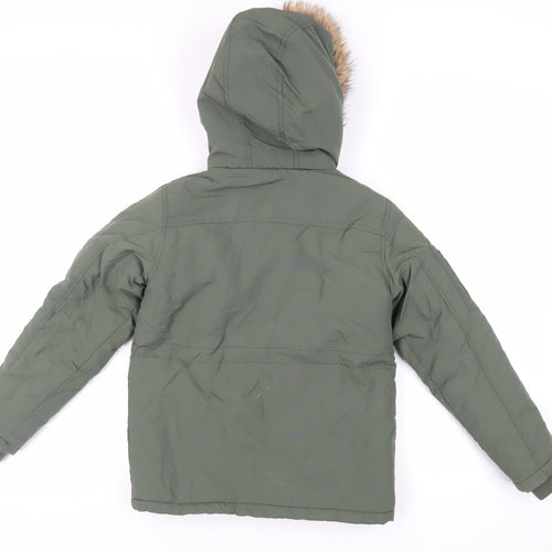 Ripstop Boys Green Jacket Size M Zip - Faux Fur Trim