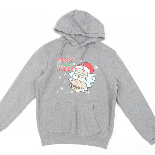 Adult Swim Mens Grey Cotton Pullover Hoodie Size S - Rick and Morty Christmas