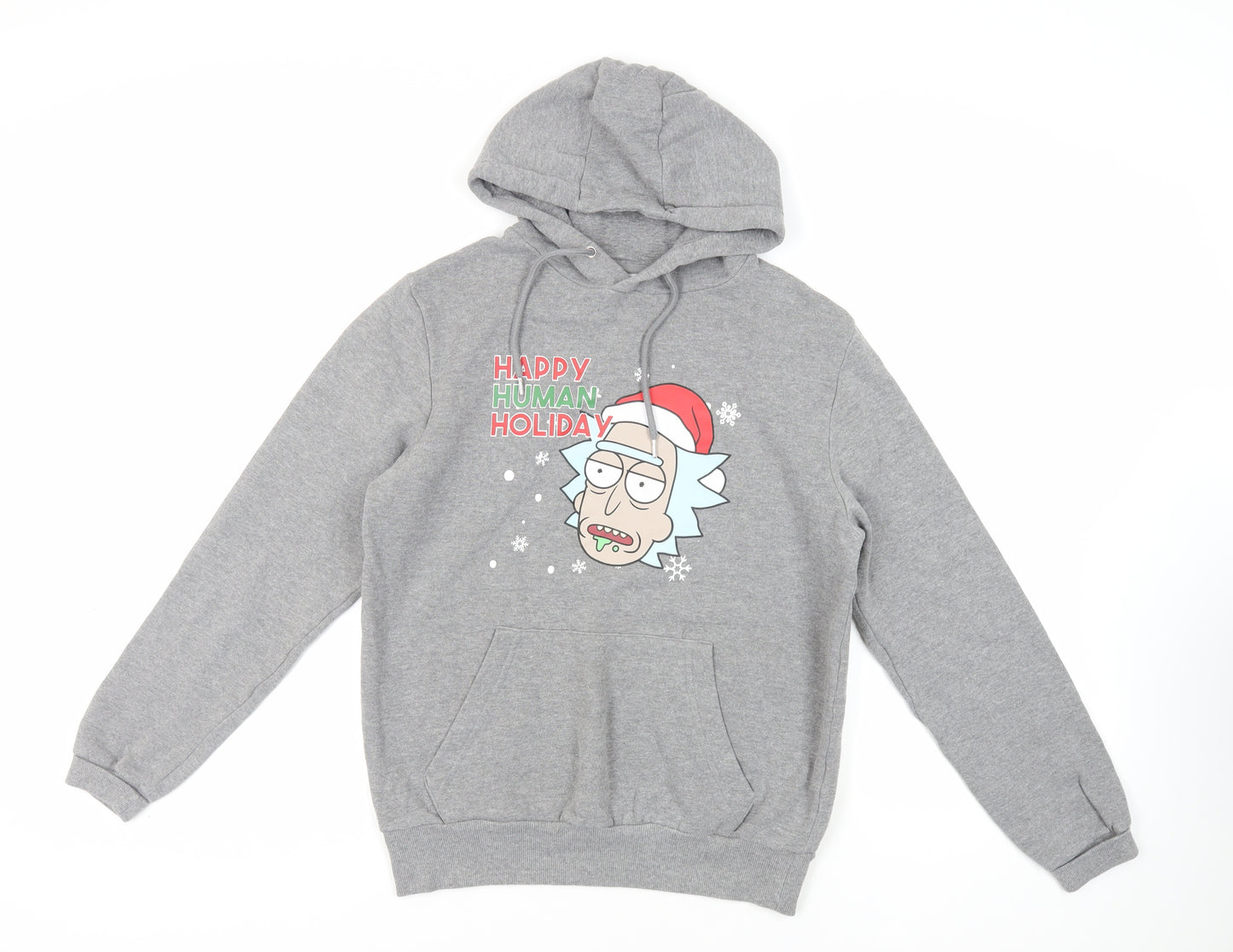 Adult Swim Mens Grey Cotton Pullover Hoodie Size S - Rick and Morty Christmas