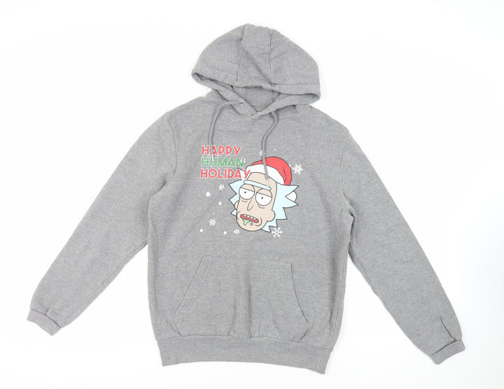 Adult Swim Mens Grey Cotton Pullover Hoodie Size S - Rick and Morty Christmas