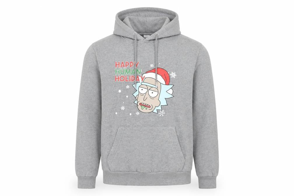 Adult Swim Mens Grey Cotton Pullover Hoodie Size S - Rick and Morty Christmas