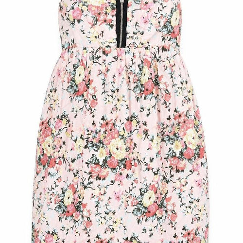 ICHI Womens Pink Floral Cotton Mini Size S Off the Shoulder Zip