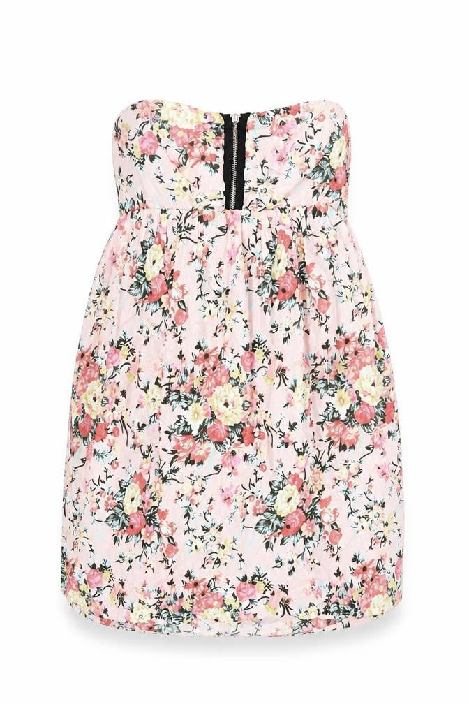 ICHI Womens Pink Floral Cotton Mini Size S Off the Shoulder Zip